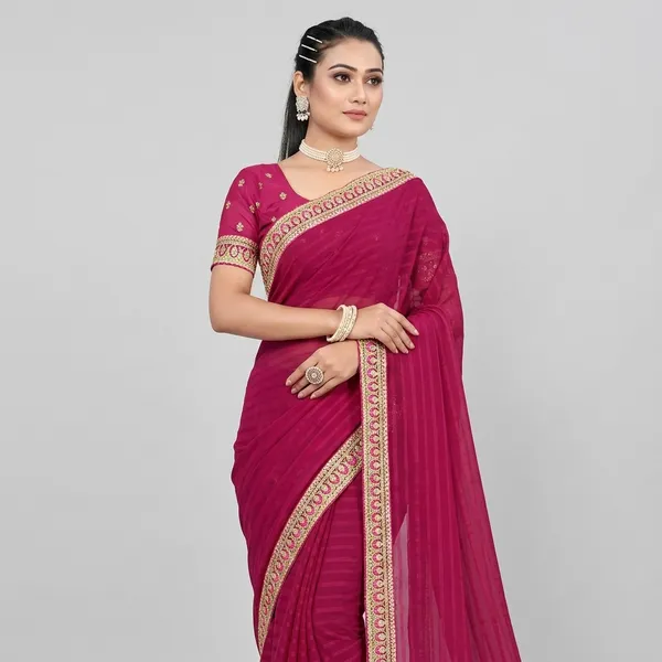 Magenta_Georgette_Embroidered_Border_Saree_For_Women