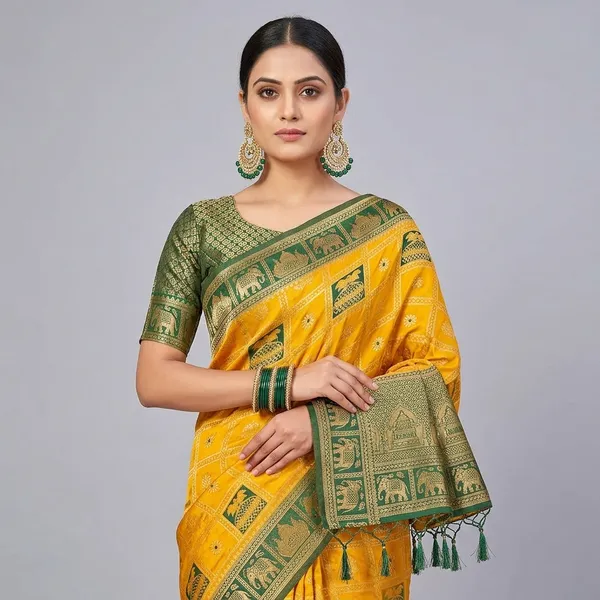 Yellow_Banarasi_Silk_Zari_Woven_Brocade_Saree_For_Women