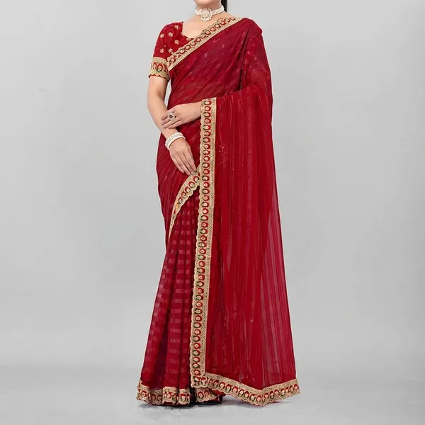 Red_Georgette_Embroidered_Border_Saree_For_Women