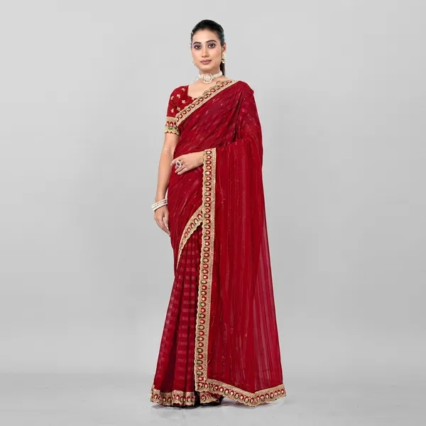 Red_Georgette_Embroidered_Border_Saree_For_Women