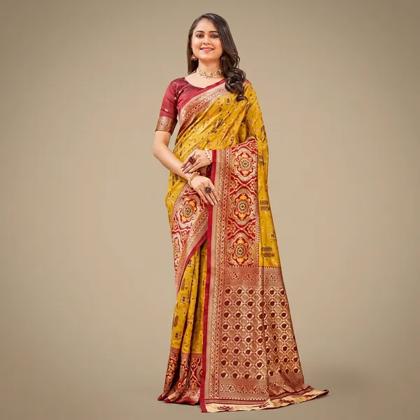 Mustard_Yellow_Banarasi_Silk_Woven_Red_Border_Saree_For_Women