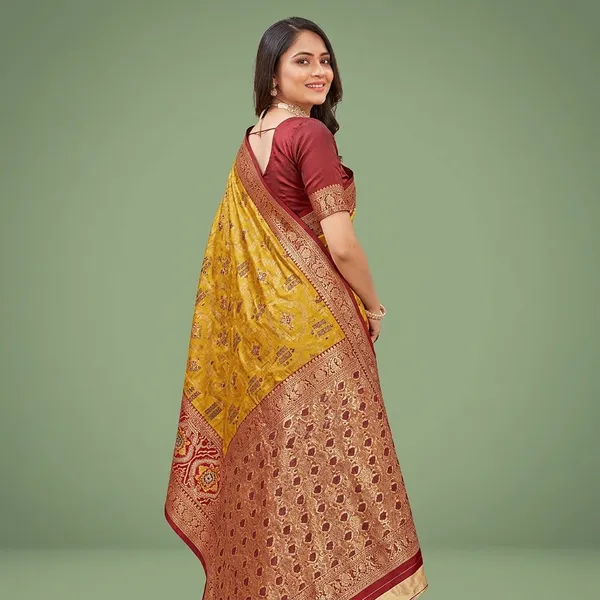 Mustard_Yellow_Banarasi_Silk_Woven_Red_Border_Saree_For_Women