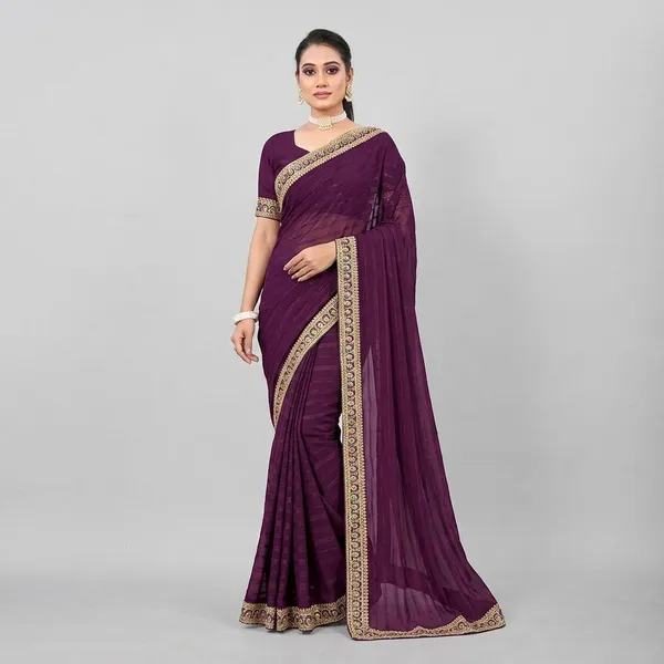 Purple_Georgette_Embroidered_Border_Saree_For_Women