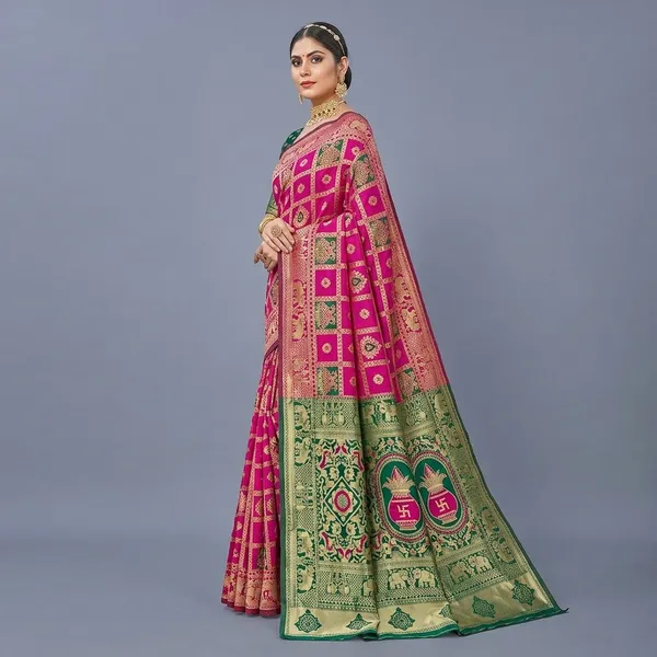 Pink_Green_Banarasi_Silk_Zari_Woven_Saree_For_Women