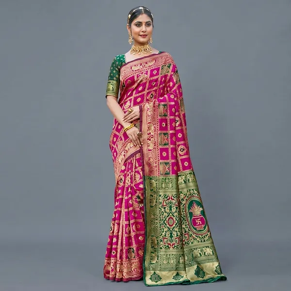 Pink_Green_Banarasi_Silk_Zari_Woven_Saree_For_Women