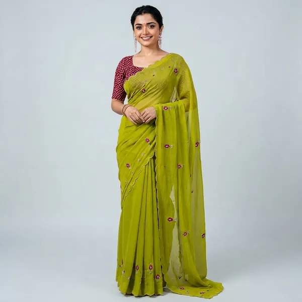 Olive_Green_Embroidered_Floral_Saree_For_Women