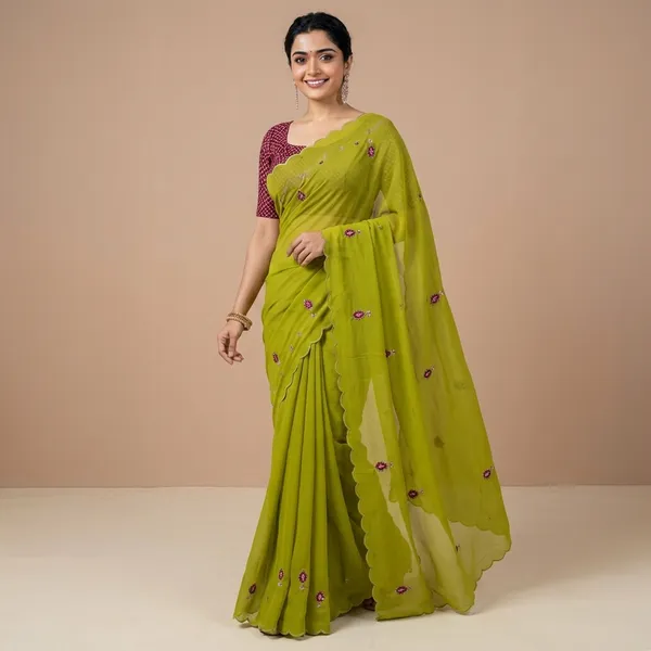 Olive_Green_Embroidered_Floral_Saree_For_Women