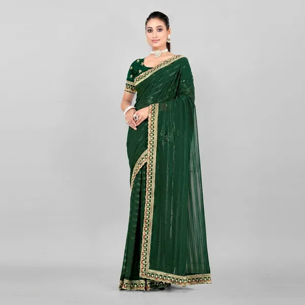 Green_Georgette_Embroidered_Border_Saree_For_Women