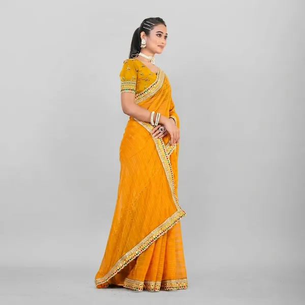 Mustard_Yellow_Georgette_Embroidered_Mirror_Work_Saree_For_Women