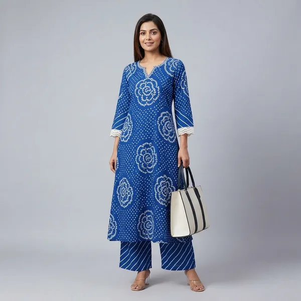 Blue_Cotton_Bandhani_Print_Kurta_Palazzo_Set_For_Women