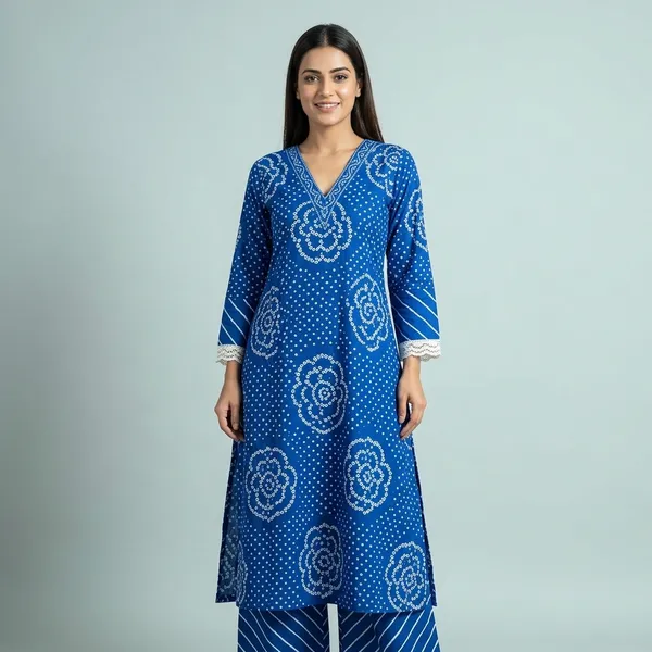 Blue_Cotton_Bandhani_Print_Kurta_Palazzo_Set_For_Women