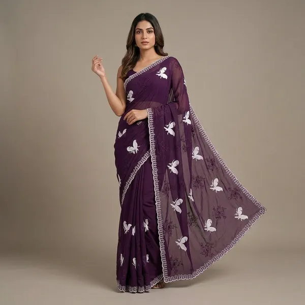 Purple_Georgette_Butterfly_Embroidered_Saree_For_Women