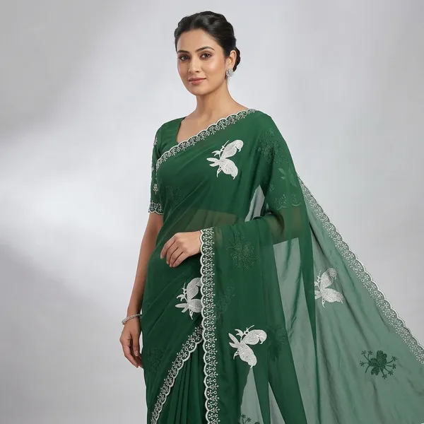 Green_Georgette_Butterfly_Motif_Embroidered_Saree_For_Women