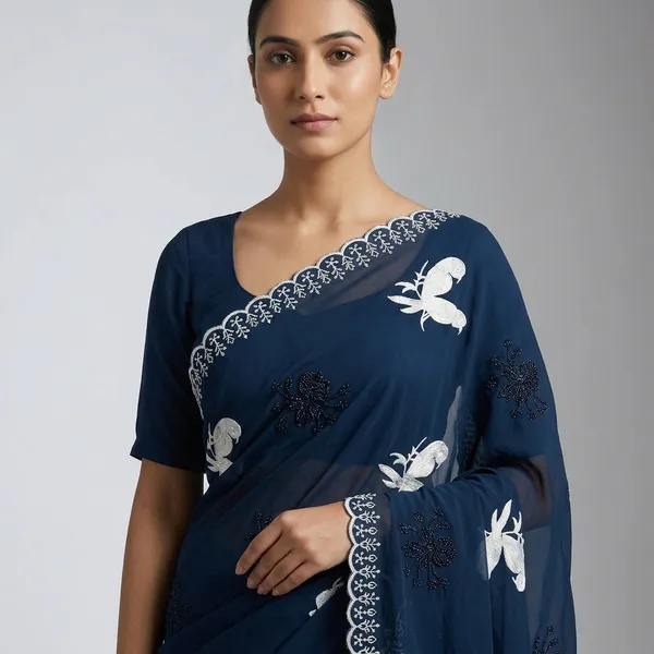Blue_Georgette_Bird_Motif_Embroidered_Saree_For_Women