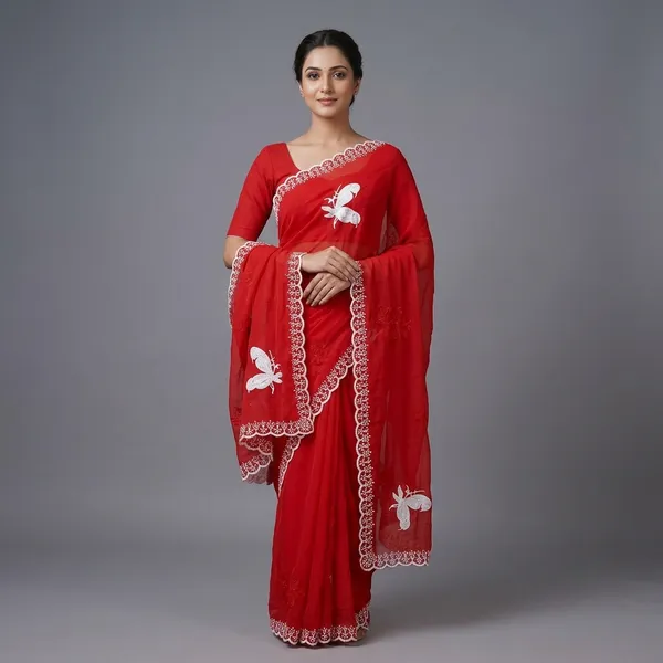 Red_Georgette_Embroidered_Butterfly_Saree_For_Women