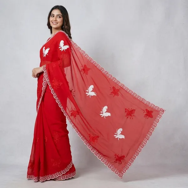 Red_Georgette_Embroidered_Butterfly_Saree_For_Women