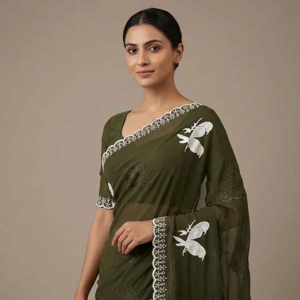 Olive_Green_Georgette_Embroidered_Floral_Saree_For_Women
