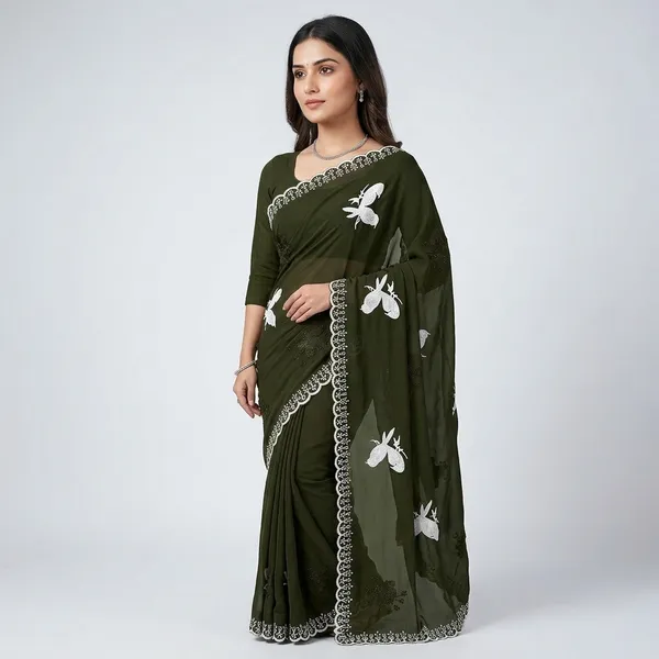 Olive_Green_Georgette_Embroidered_Floral_Saree_For_Women