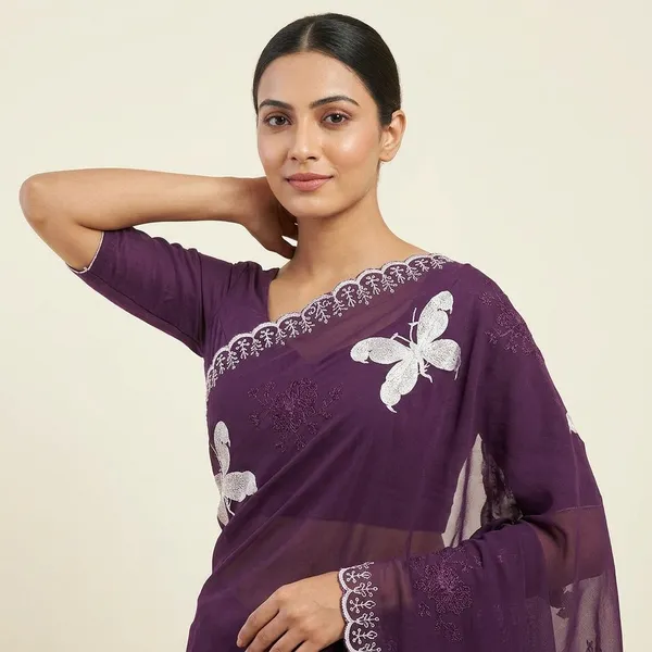 Purple_Georgette_Embroidered_Butterfly_Motif_Saree_For_Women
