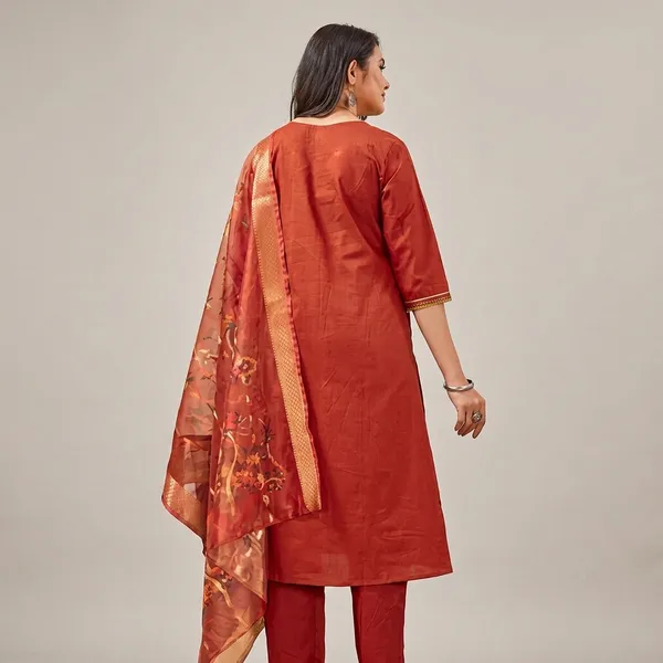 Rust_Red_Cotton_Embroidered_Kurta_Set_With_Dupatta_For_Women