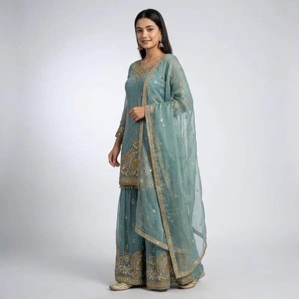 Teal_Blue_Georgette_Embroidered_Sharara_Suit_Set_For_Women