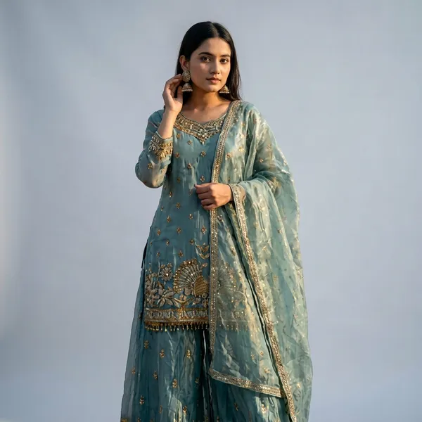 Teal_Blue_Georgette_Embroidered_Sharara_Suit_Set_For_Women