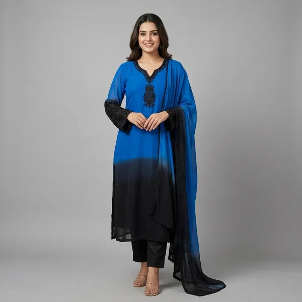 Blue_Black_Ombre_Silk_Straight_Kurta_Set_For_Women