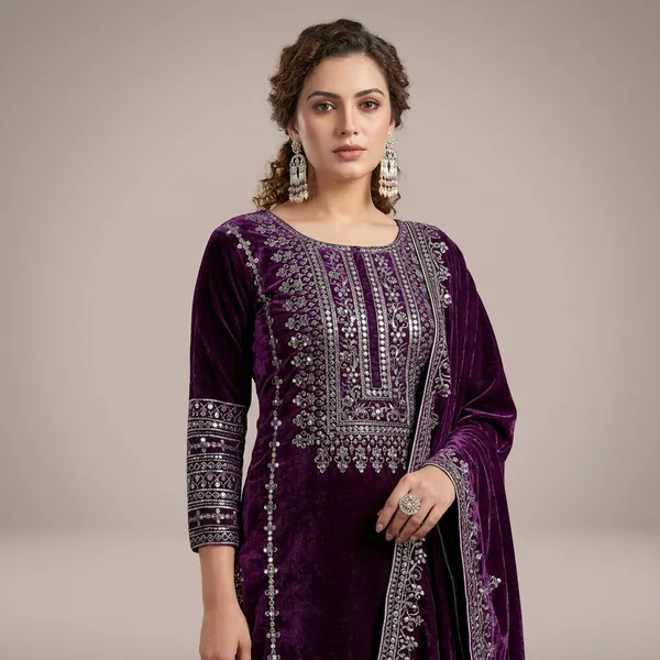 Purple_Velvet_Embellished_Ethnic_Suit_Set_For_Women
