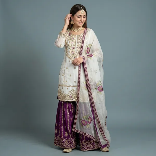 White_Purple_Silk_Embroidered_Sharara_Suit_Set_For_Women