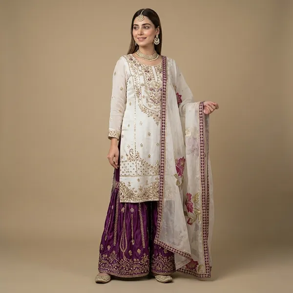 White_Purple_Silk_Embroidered_Sharara_Suit_Set_For_Women