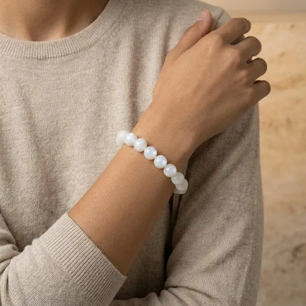 White_Moonstone_Beaded_Stretch_Bracelet