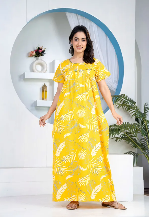 Plum-Leaf-Yellow_Discharge-Print_Pure_Cotton_NightGown