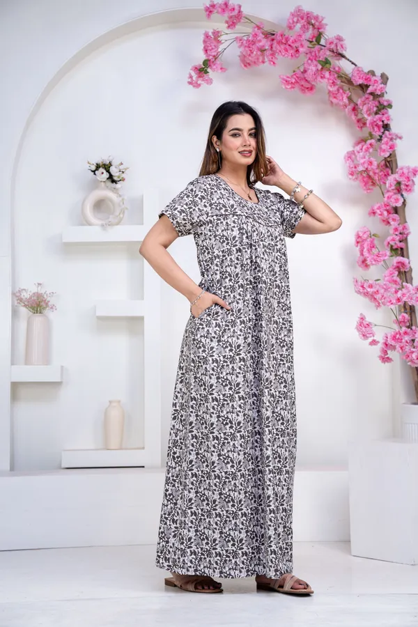Batik-Flower-Grey_Procian-Print_Pure_Cotton_NightGown