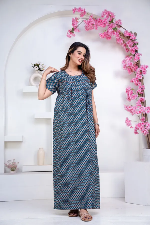 Mango-Buti-Teal_Procian-Print_Pure_Cotton_NightGown