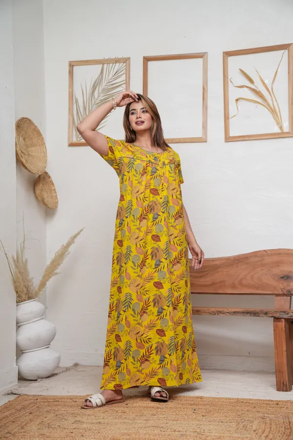 Linning_Leaves_Yellow_Discharge-Print_Pure_Cotton_NightGown