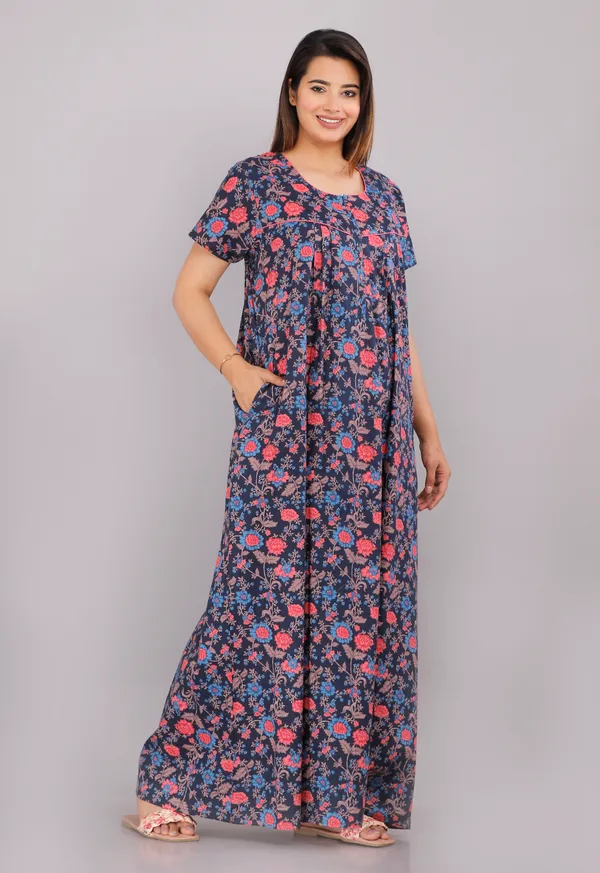 Eight_Colour_Flower-Navy_Blue_Discharge-Print_Pure_Cotton_NightGown