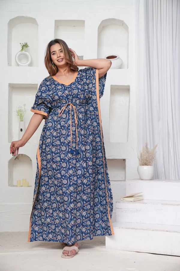 Orange_Flower-Blue_LoungeWear_Pure_Cotton_Kaftan