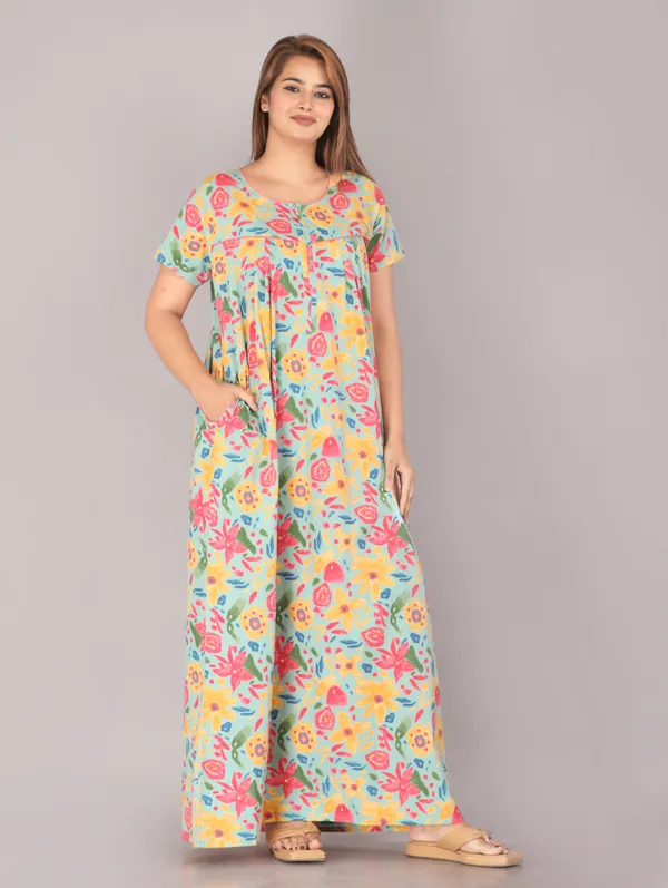Marine-_Sea_Green_Discharge-Print_Pure_Cotton_NightGown