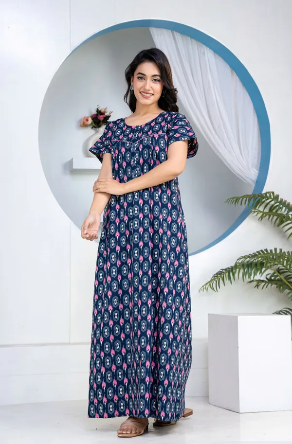 Ikkat-Diamond-Navy-Blue_Discharge-Print_Pure_Cotton_NightGown