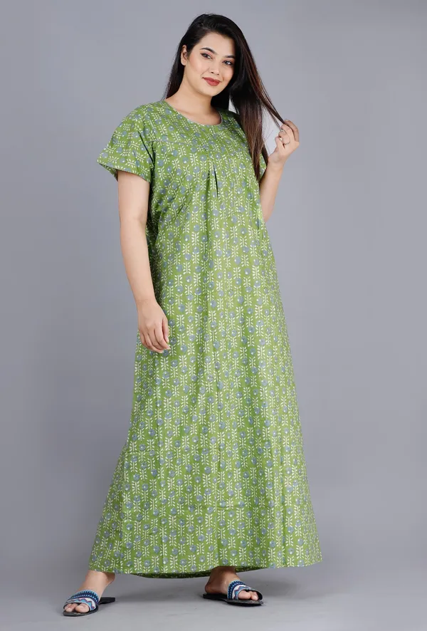 Flower-Green_Procian-Print_Pure_Cotton_NightGown