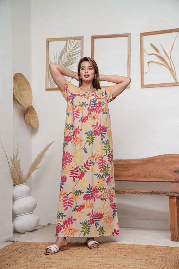 Neem_Leaves_Beige_Discharge-Print_Pure_Cotton_NightGown