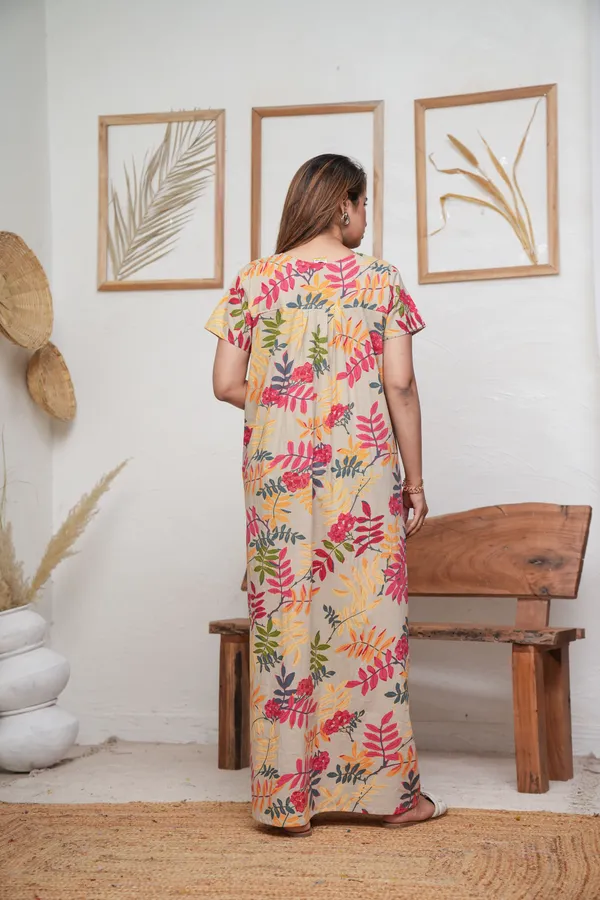 Neem_Leaves_Beige_Discharge-Print_Pure_Cotton_NightGown