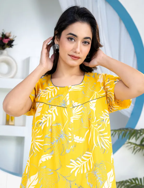 Plum-Leaf-Yellow_Discharge-Print_Pure_Cotton_NightGown