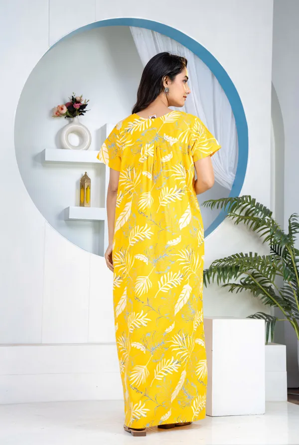 Plum-Leaf-Yellow_Discharge-Print_Pure_Cotton_NightGown