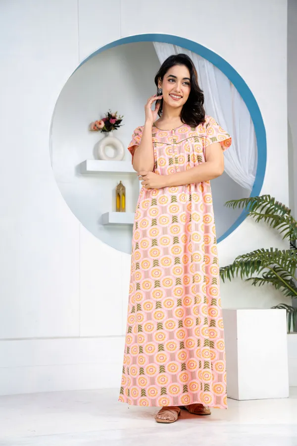 Bloom-Leaves-Peach_Discharge-Print_Pure_Cotton_NightGown