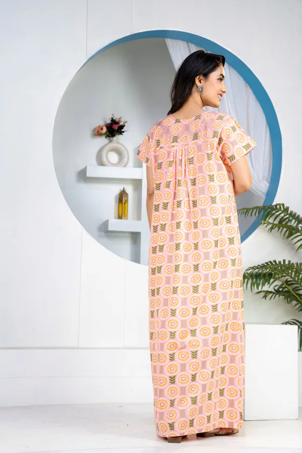 Bloom-Leaves-Peach_Discharge-Print_Pure_Cotton_NightGown