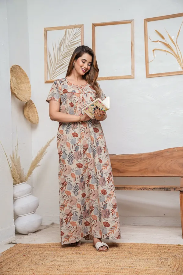 Linning_Leaves_Grey_Discharge-Print_Pure_Cotton_NightGown
