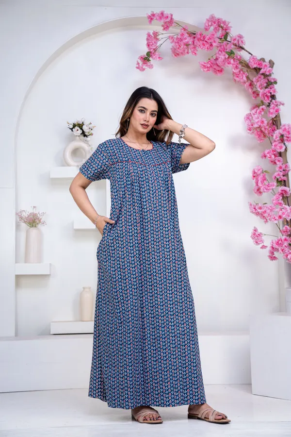 Drop-Buti-Blue_Procian-Print_Pure_Cotton_NightGown