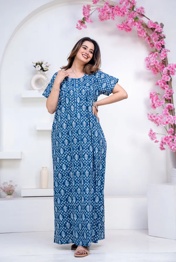 Fern-Blue_Procian-Print_Pure_Cotton_NightGown