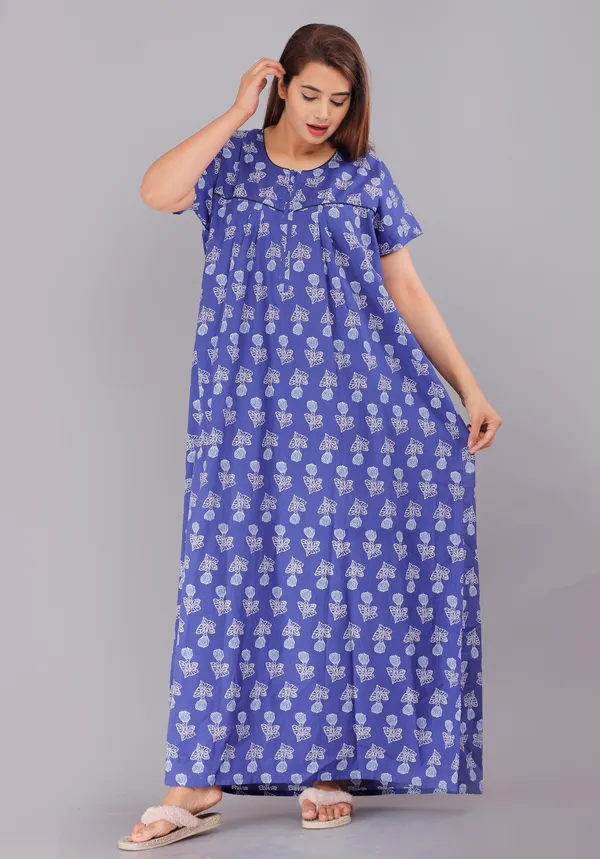 Gulmohar-Blue_Procian-Print_Pure_Cotton_NightGown